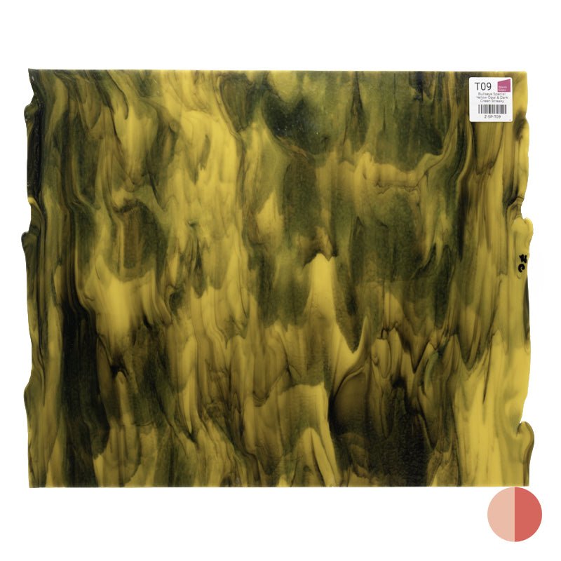 Bullseye Special: Yellow Opal & Dark Green Streaky - Warm Glass