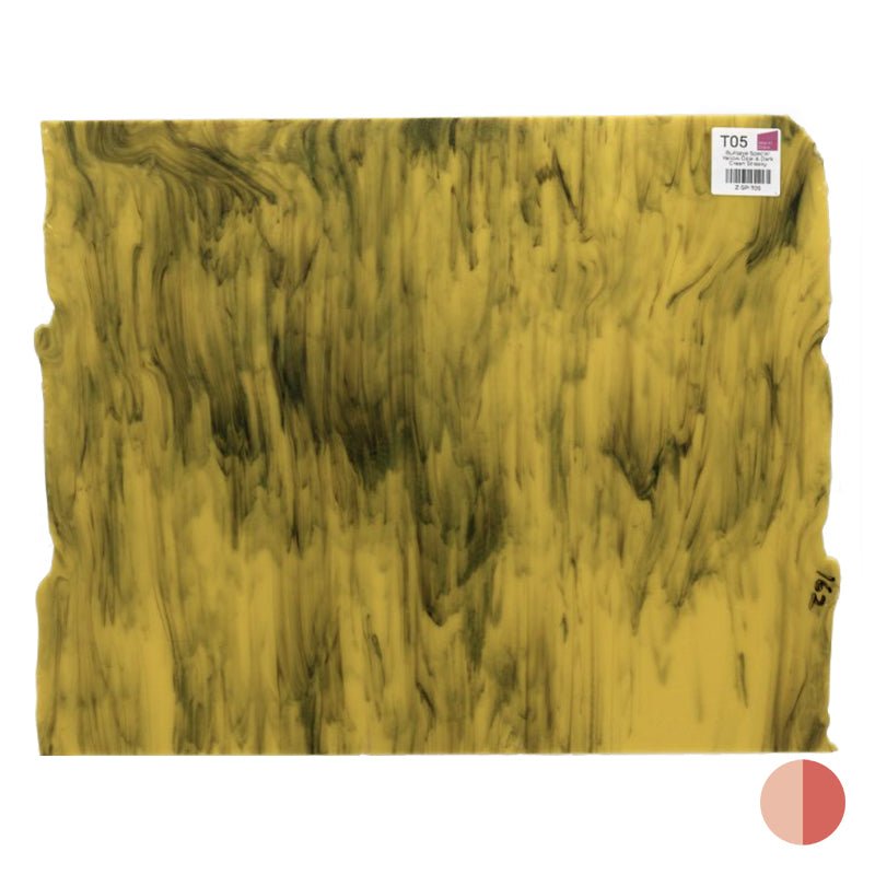 Bullseye Special: Yellow Opal & Dark Green Streaky - Warm Glass