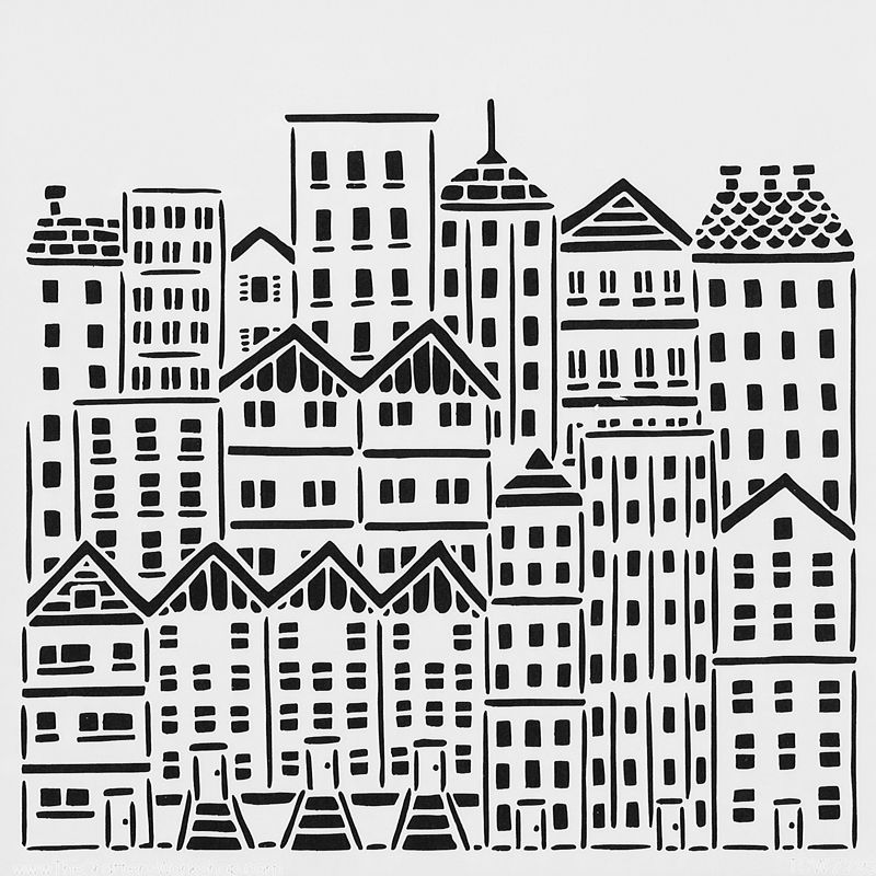 City Buildings Stencil 15cm x 15cm - Warm Glass