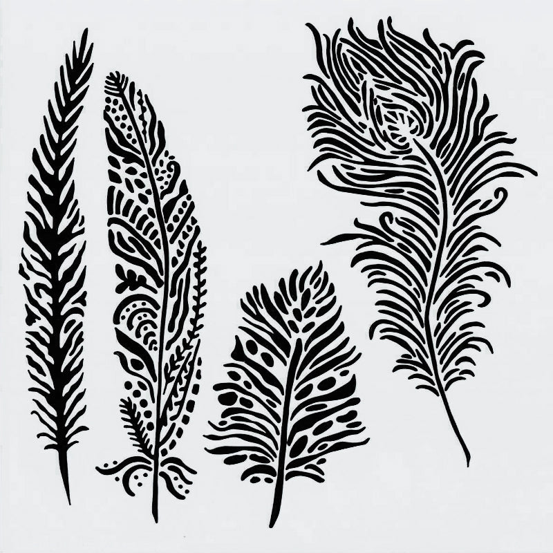 Playful Plumes Stencil 15cm x 15cm - Warm Glass