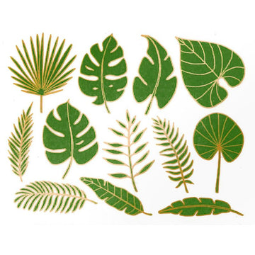 Two Colour Tropical Leaves Decal 13.3cm x 10cm - Warm Glass