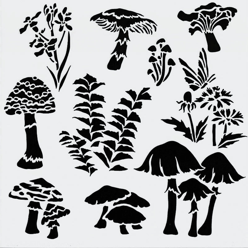 Whimsical Shrooms Stencil 15cm x 15cm - Warm Glass
